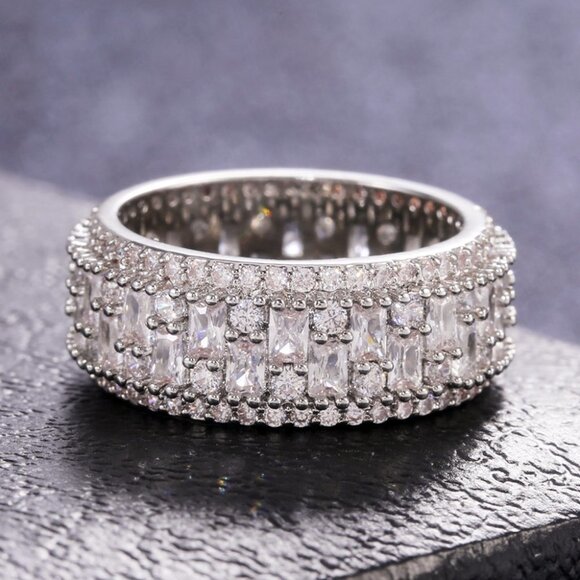 Fashion Rectangle Round Gems Zircon Luxury Eternity Ring for WomenEVGG1386 - Picture 2 of 11